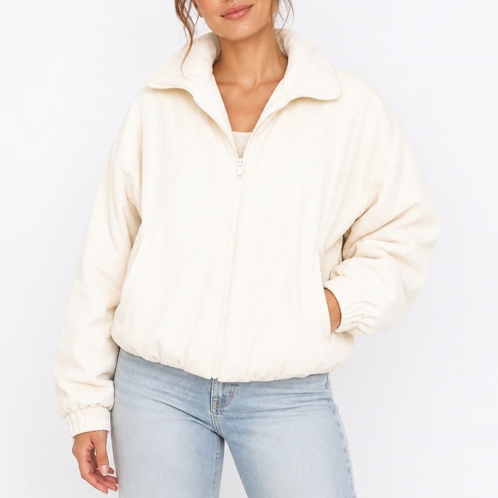Red Star Vanilla Cream Corduroy Sherpa Lined Puffer Jacket DNM4024HB6 Mens Large